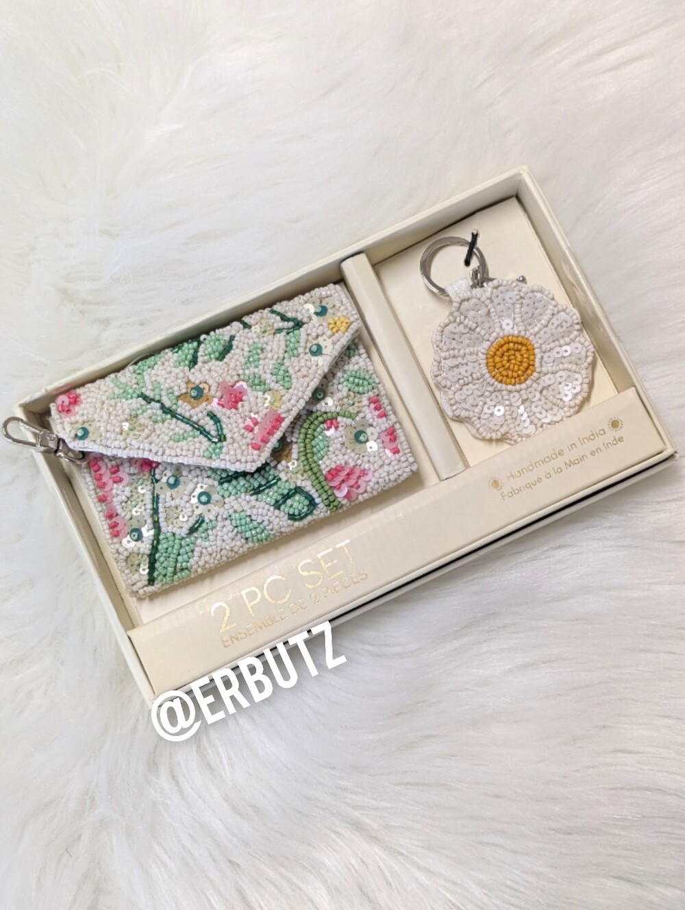 SOL and MER Beaded Floral Envelope Card Holder & Daisy Keychain, Boxed Set 🌼